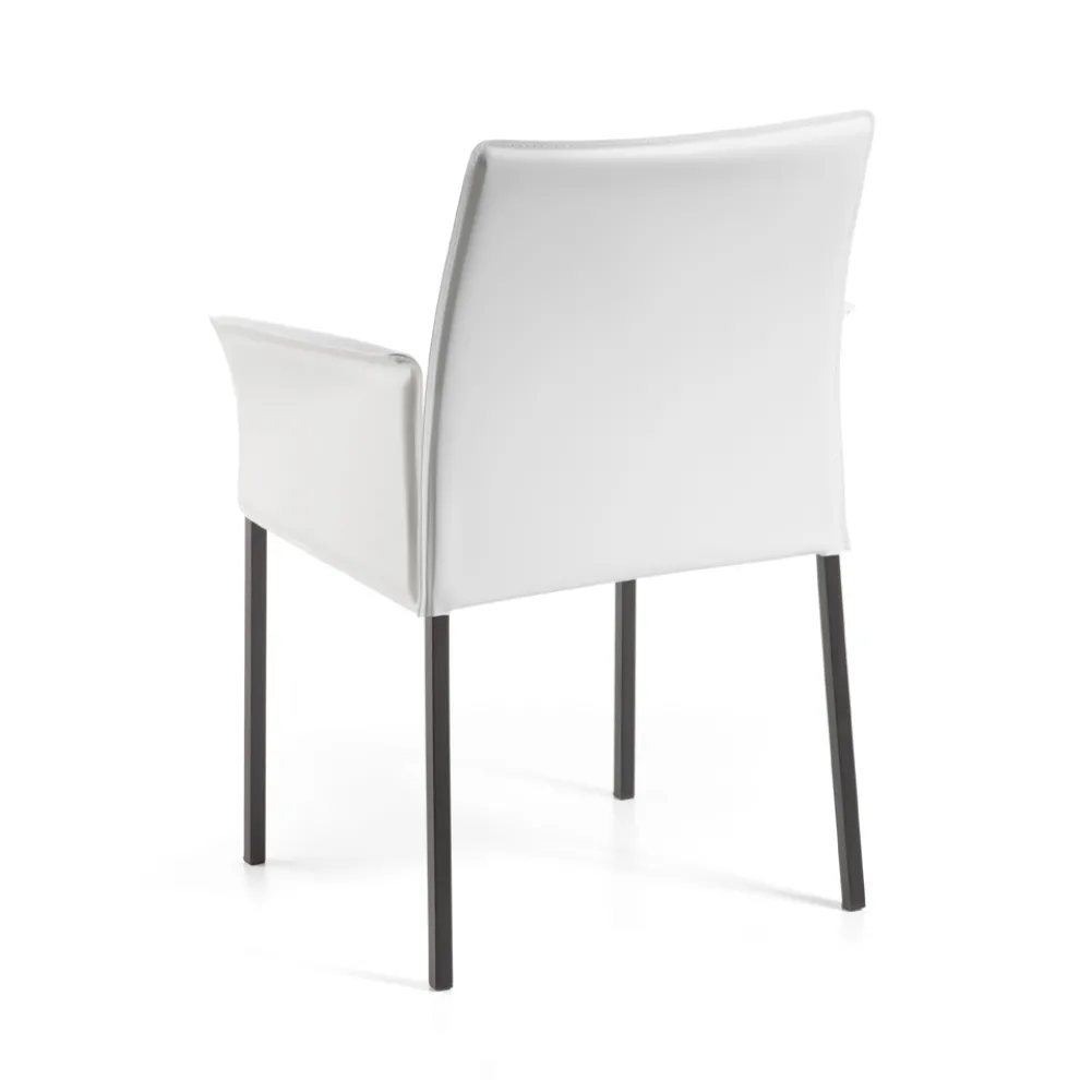Stuhl mit Armlehnen aus weißem Leder und schwarzen Beinen, hergestellt in Italien – Pupazzo