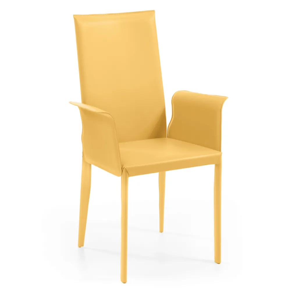 Stuhl mit Armlehnen und hoher Rückenlehne aus Leder, hergestellt in Italien – Lenkräder