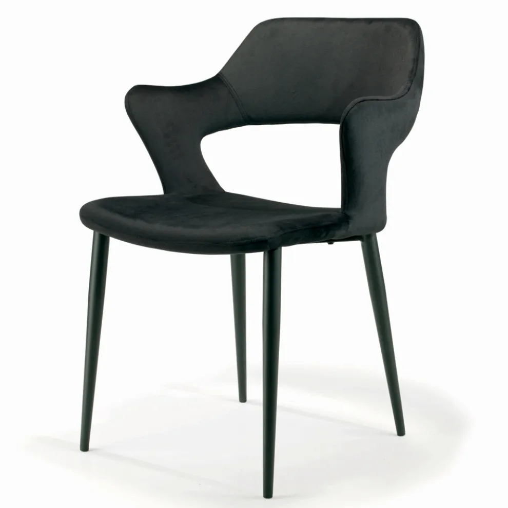 Stuhl mit vollständig gepolsterten Armlehnen und Stahlbeinen – Ravenna