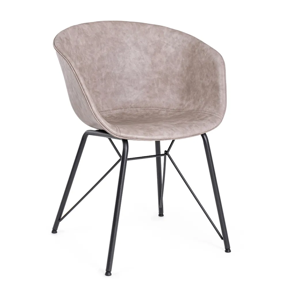 Stuhl-Sessel aus weißem oder schwarzem Stahl und Vintage-Ecoleder - Gongo