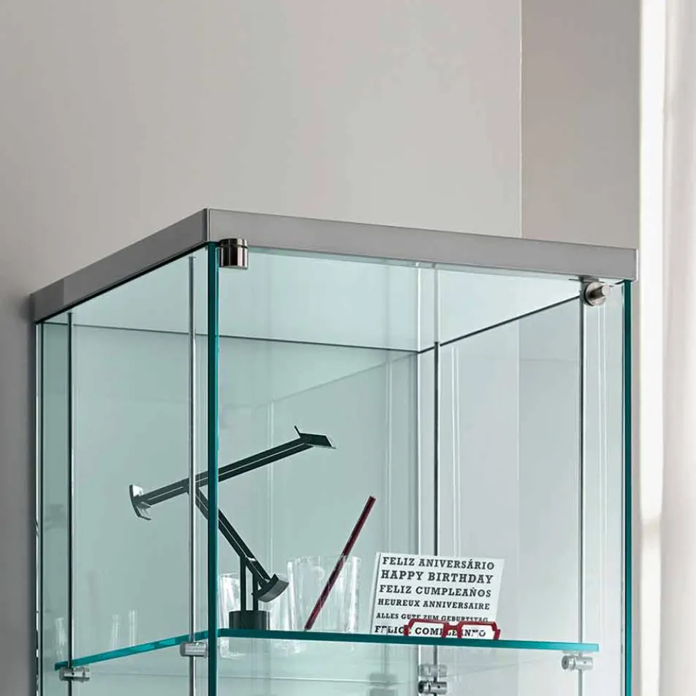 Säulenvitrine aus transparentem Glas mit rechtem oder linkem Knopf - Antonia