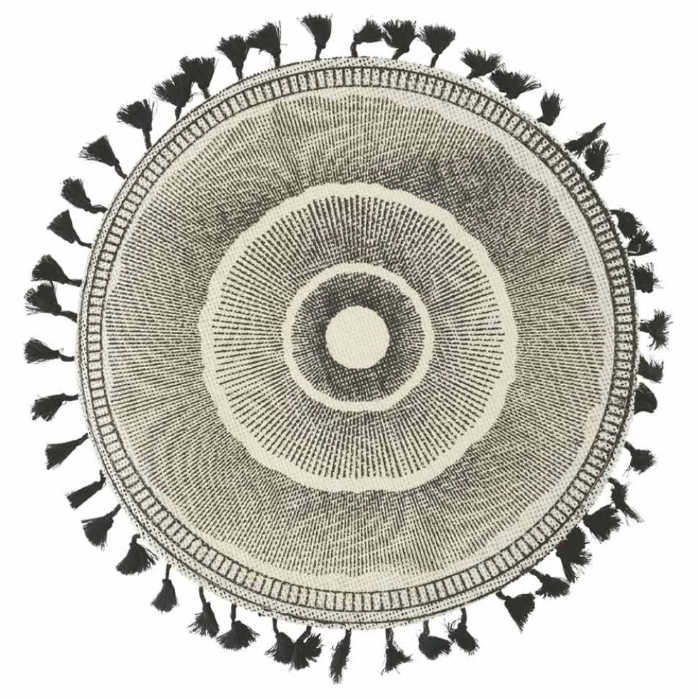 Rundes Frühstücks-Tischset aus Jute mit schwarzen Fransen 12 Stück - Casside