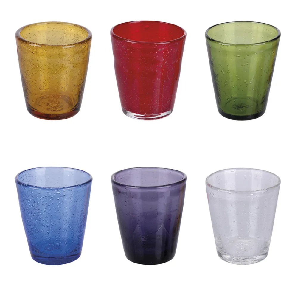 12 Gläser 330 ml aus Glas in verschiedenen Farben - Brosche