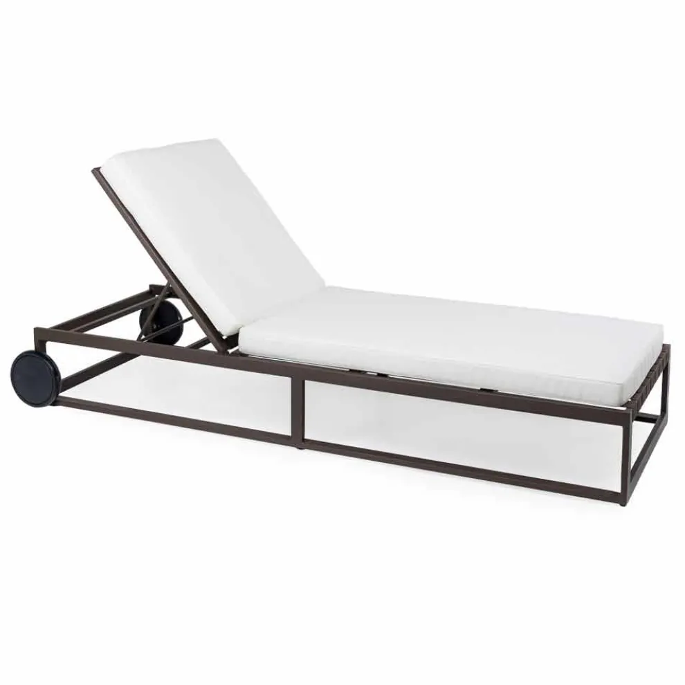 Gartensonnenliege aus Aluminium, Rädern und liegender Rückenlehne - Julie