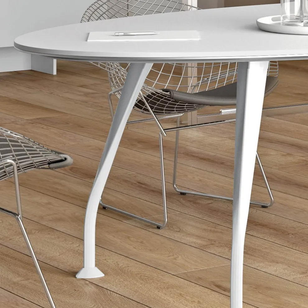 Ovaler Besprechungstisch aus weißem Melamin - Fadila