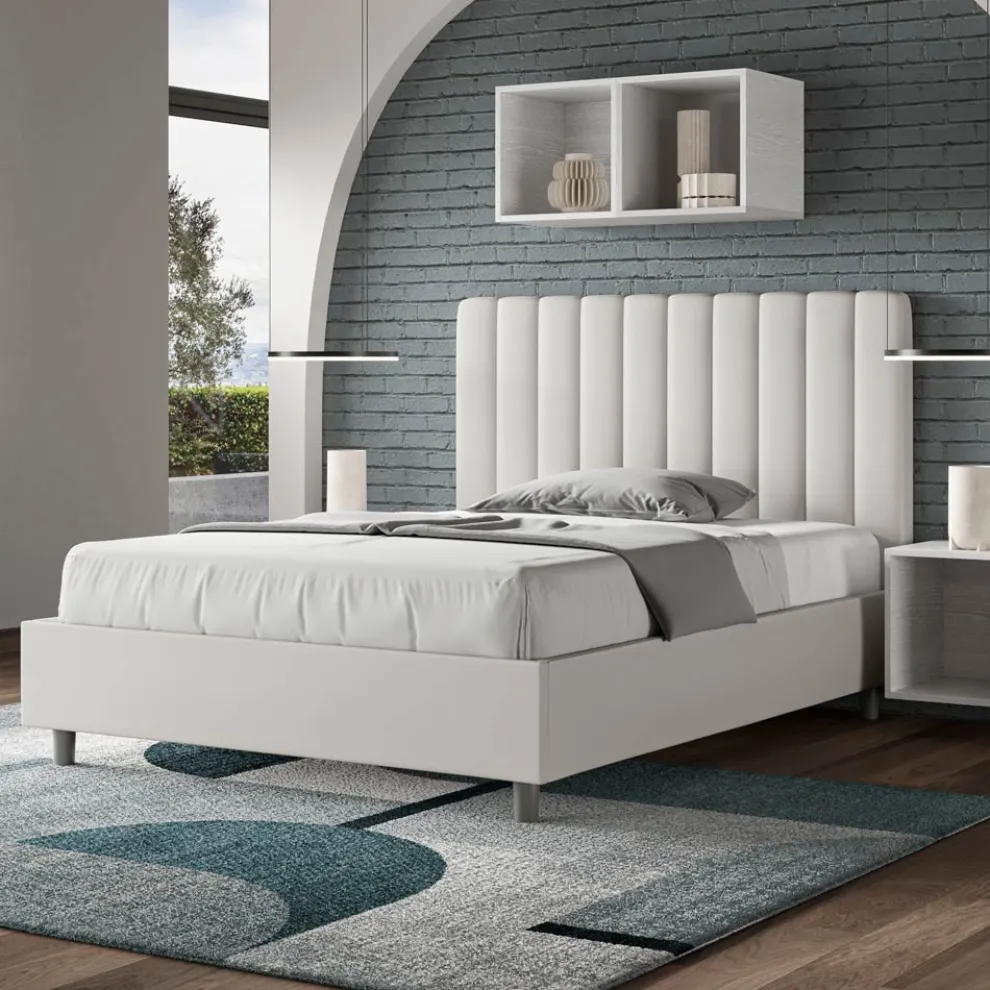 Bett 140x200 cm Kopfteil mit symmetrischen vertikalen Linien Made in Italy - Glove