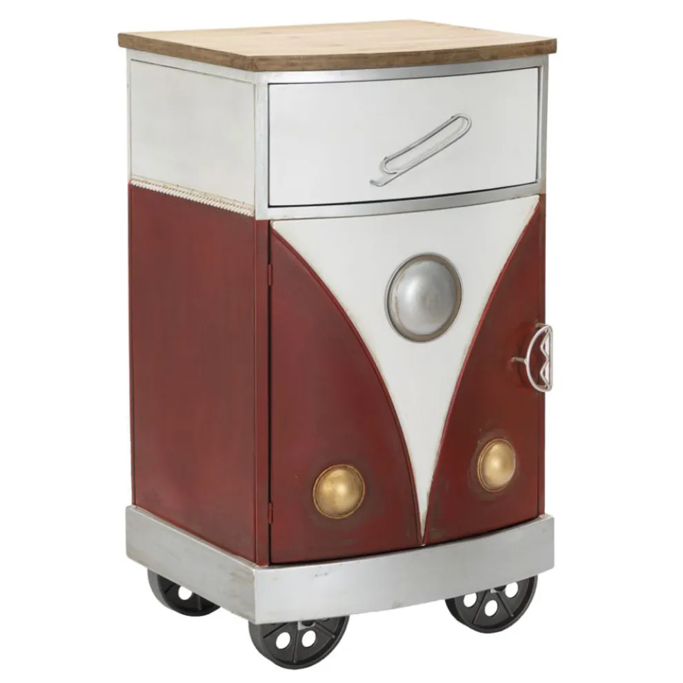 Farbiger Nachttisch aus Tannenholz und Eisen mit Tür und Schublade - Baiocco