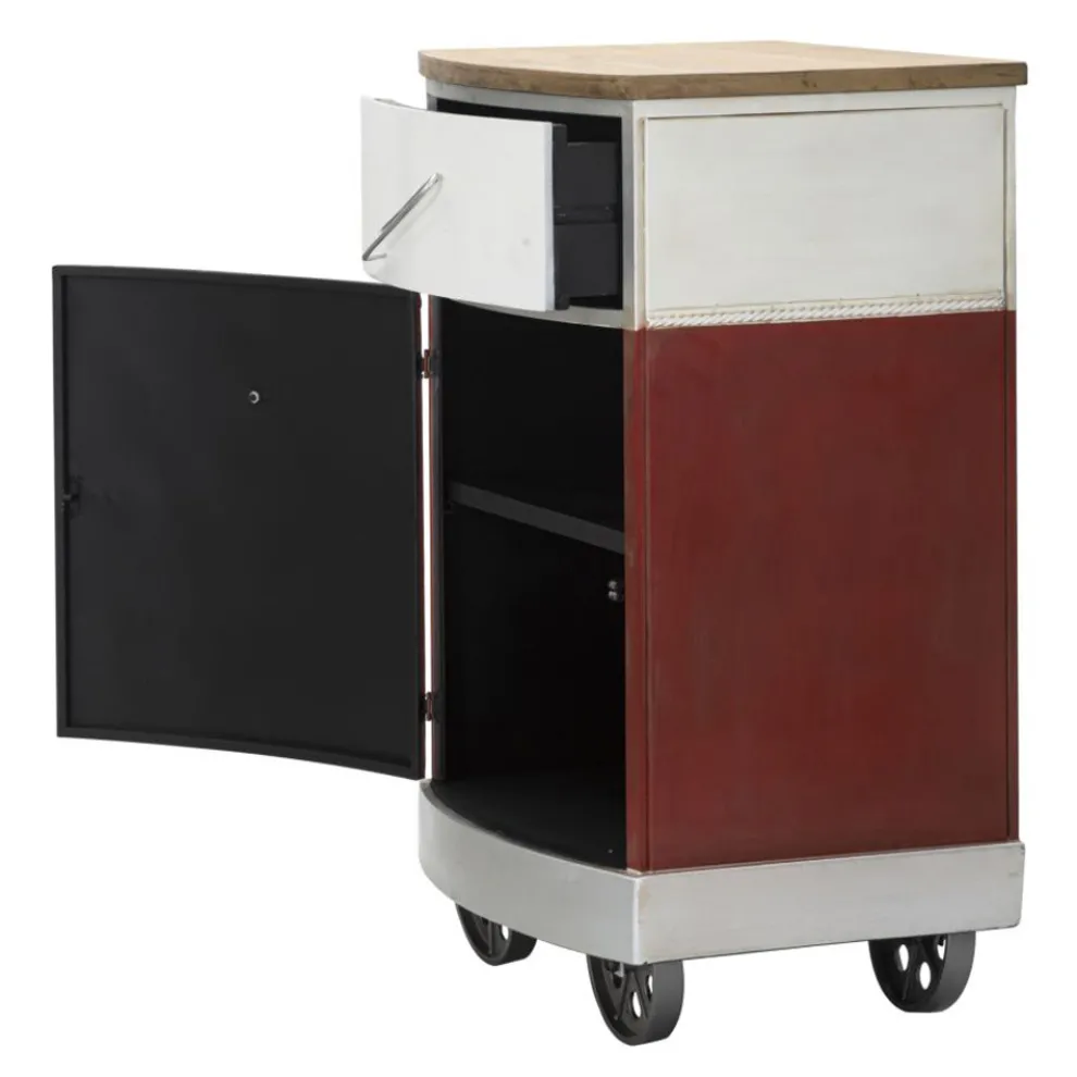 Farbiger Nachttisch aus Tannenholz und Eisen mit Tür und Schublade - Baiocco