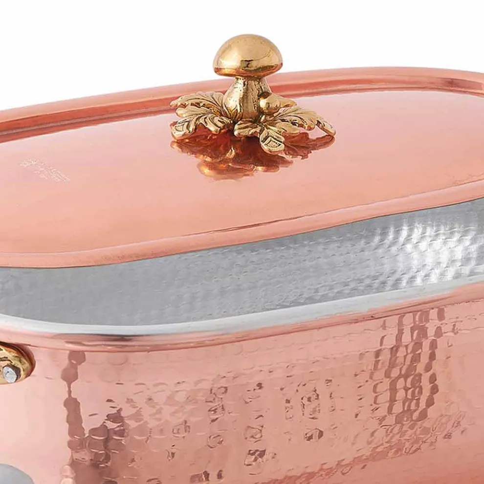 Fischtopf aus italienischem handgemachtem verzinntem Kupfer mit Deckel 44 cm - Mariapia