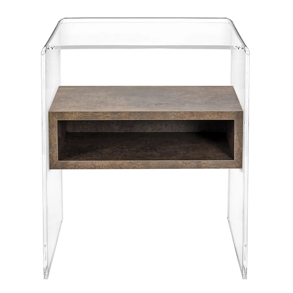 Designer Nachttisch aus transparentem Plexiglas und Holz - Pascoli