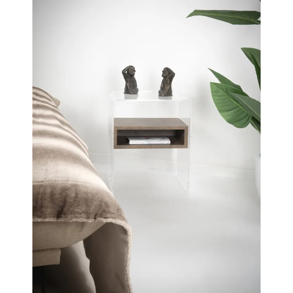 Designer Nachttisch aus transparentem Plexiglas und Holz - Pascoli