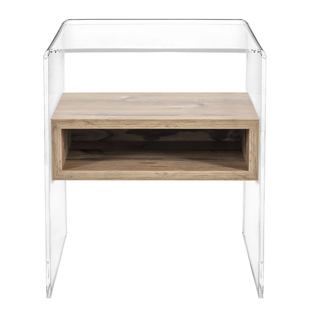 Designer Nachttisch aus transparentem Plexiglas und Holz - Pascoli