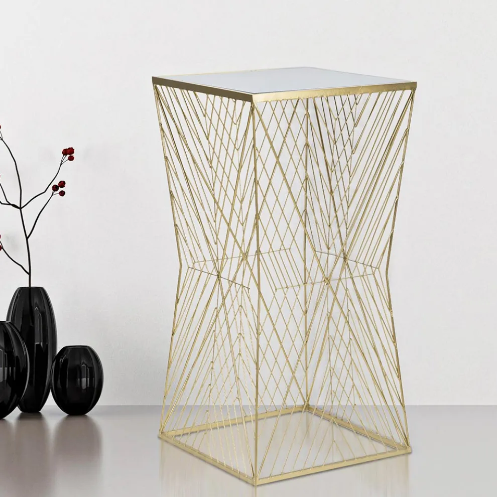 Telefontisch aus goldenem Eisen und verspiegelter Glasplatte - Olivia