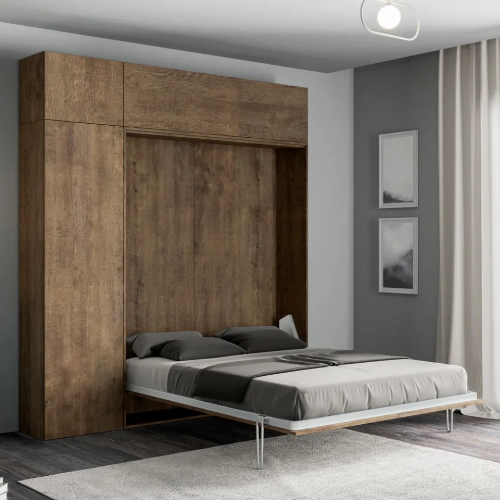 Vertikales Klappbett für Doppelbett mit Wandeinheit und Säule - Magiccompare