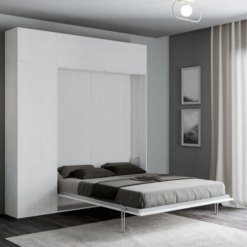 Vertikales Klappbett für Doppelbett mit Wandeinheit und Säule - Magiccompare