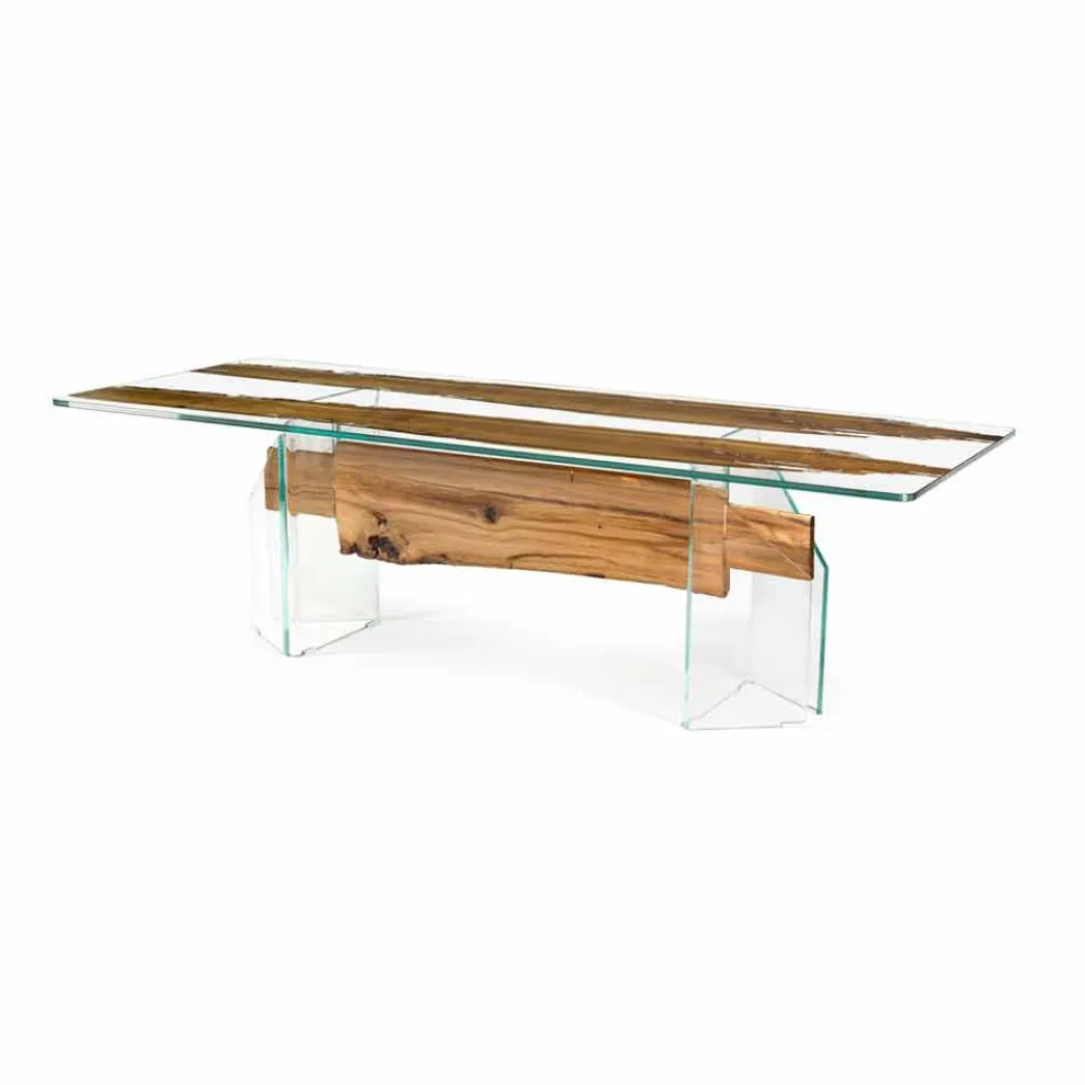 Tisch aus Briccola Holz und Glas rechteckig in modernem Design Venezia