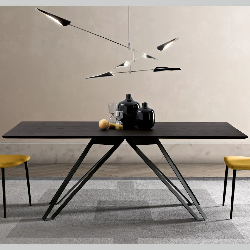 Tisch aus Eschenfurnier in Anthrazit und Metall Made in Italy - Meluso