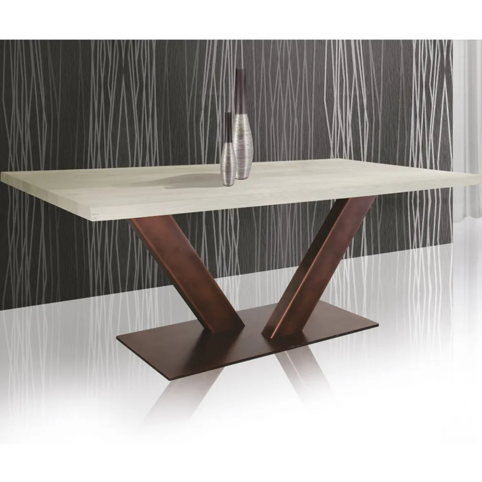 Tisch aus plattierter Eiche mit eckiger Blattkante und Metall Made in Italy - Riad