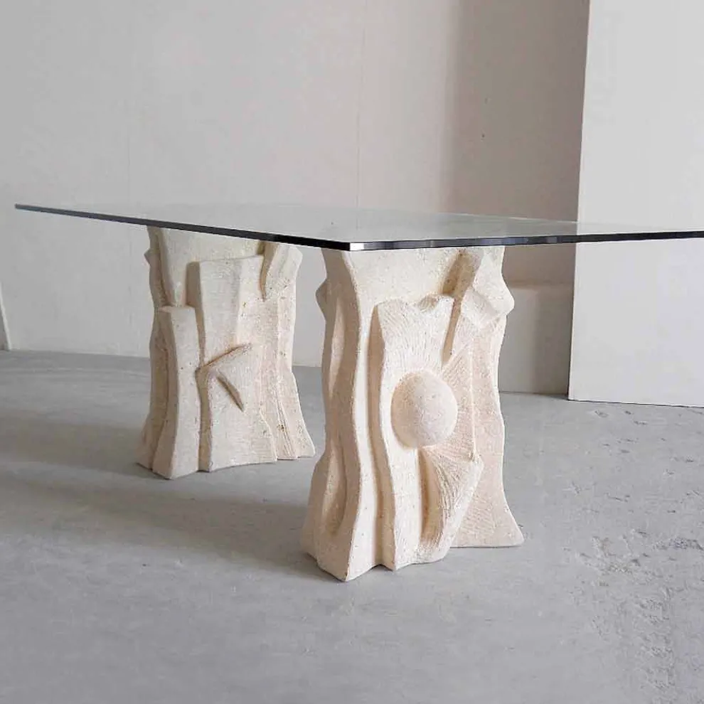 Tisch aus Stein mit Kristall Tischplatte in modernem Design Priamo