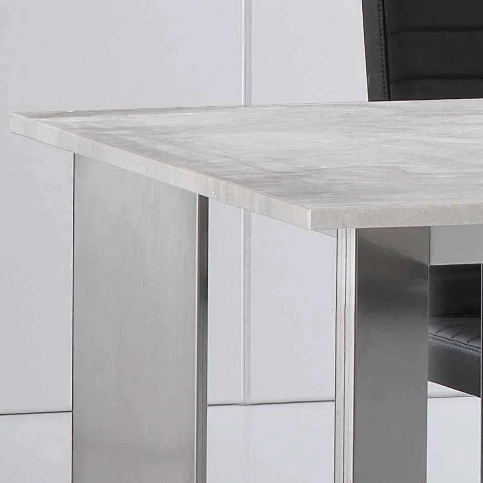 Tisch aus Travertinstein mit Beinen aus glänzendem Stahl Pompilio