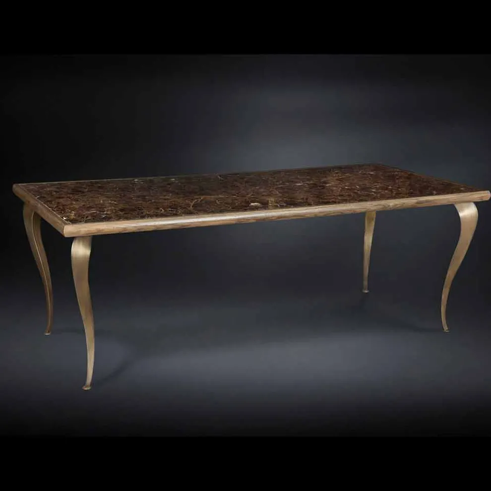 Tisch im neoklassischen Stil aus Massivholz mit Marmorplatte Adam