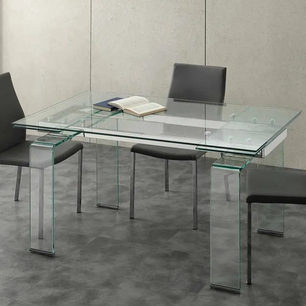 Tisch mit Hartglas Tischplatte ausziehbar in modernem Design Lord