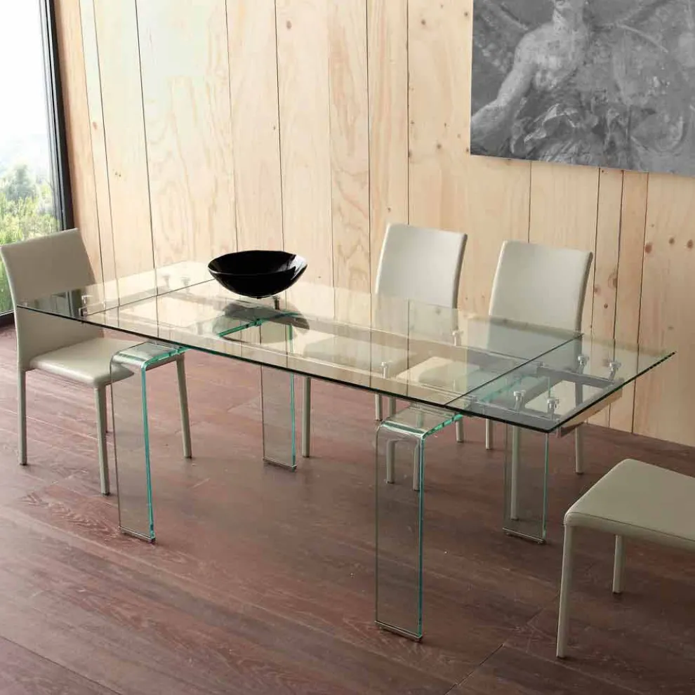 Tisch mit Hartglas Tischplatte ausziehbar in modernem Design Lord