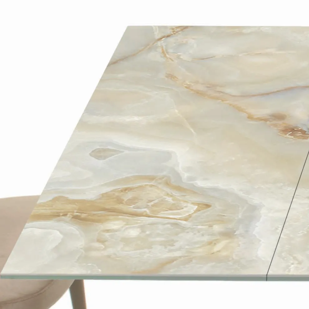 Tisch mit integrierten Verlängerungen und Untergestell aus Nerzstahl, hergestellt in Italien – Dalmatiner