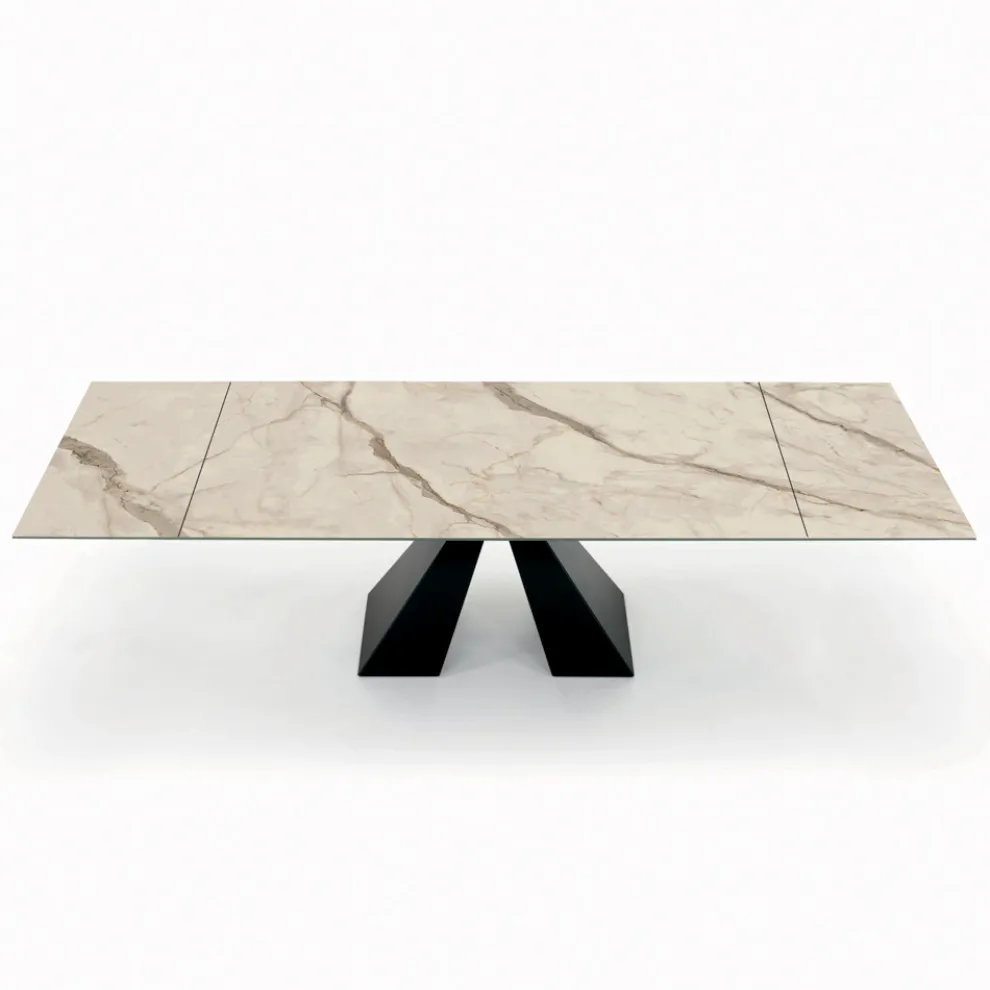 Tisch mit integrierten Verlängerungen aus Keramik und Stahl, hergestellt in Italien – Dalmata
