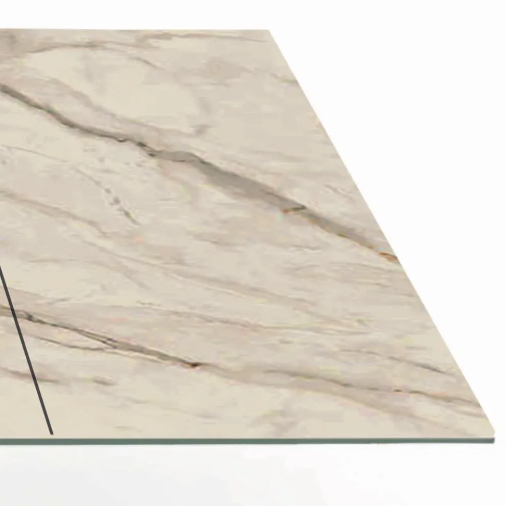 Tisch mit integrierten Verlängerungen aus Keramik und Stahl, hergestellt in Italien – Dalmata