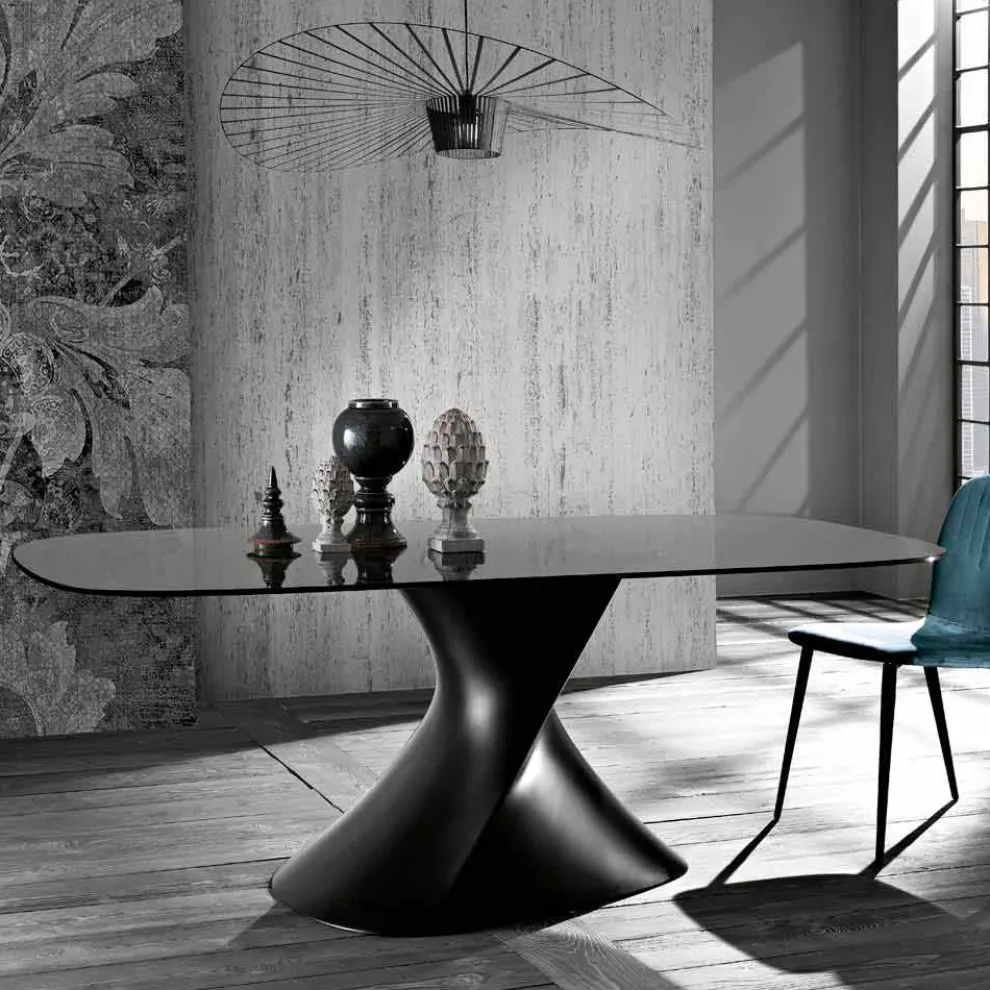 Tisch mit modernem Design aus gehärtetem Glas, hergestellt in Italien, Clark