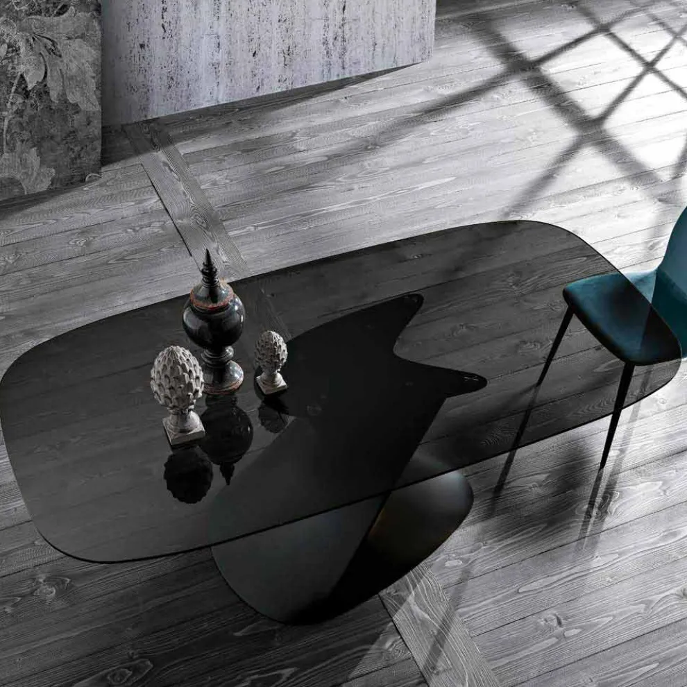Tisch mit modernem Design aus gehärtetem Glas, hergestellt in Italien, Clark