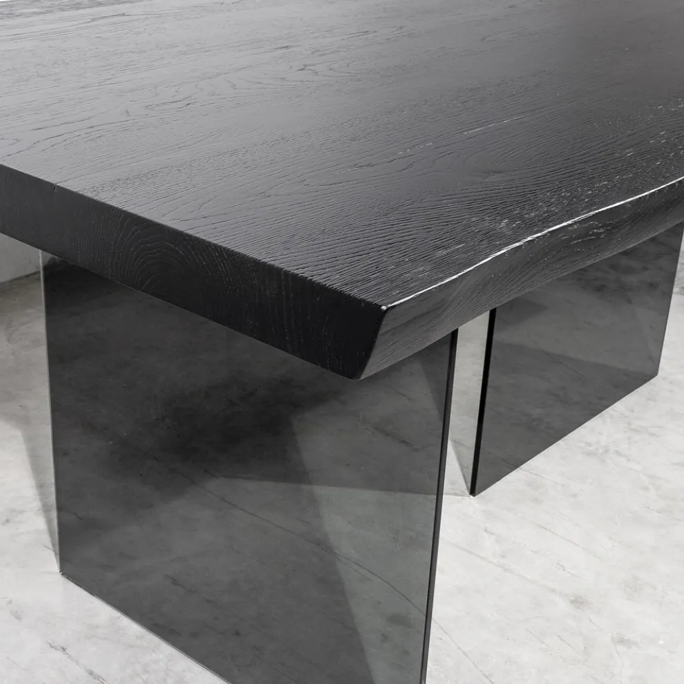 Tisch mit plattierter Platte aus massiver Eiche und Basis aus Kristall Made in Italy - Noelia