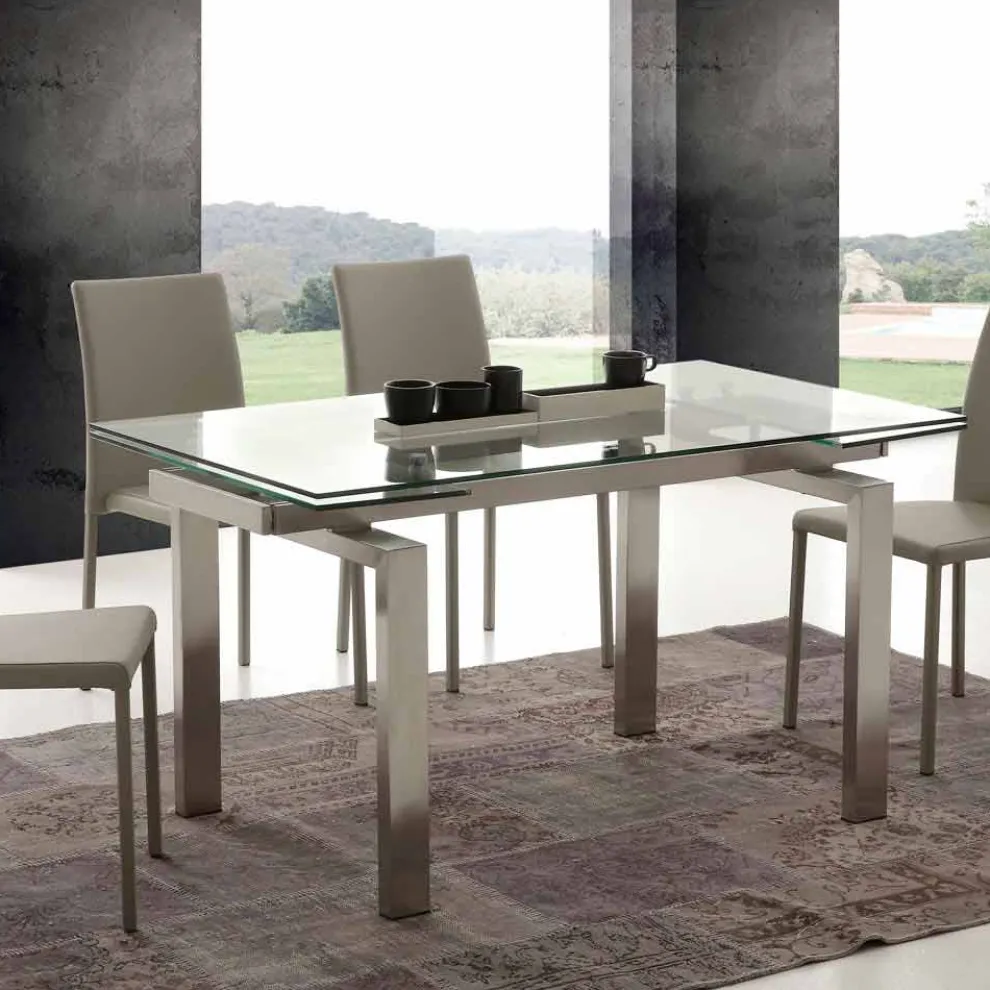 Tisch verlängerbar aus Glas und Stahl Georgia