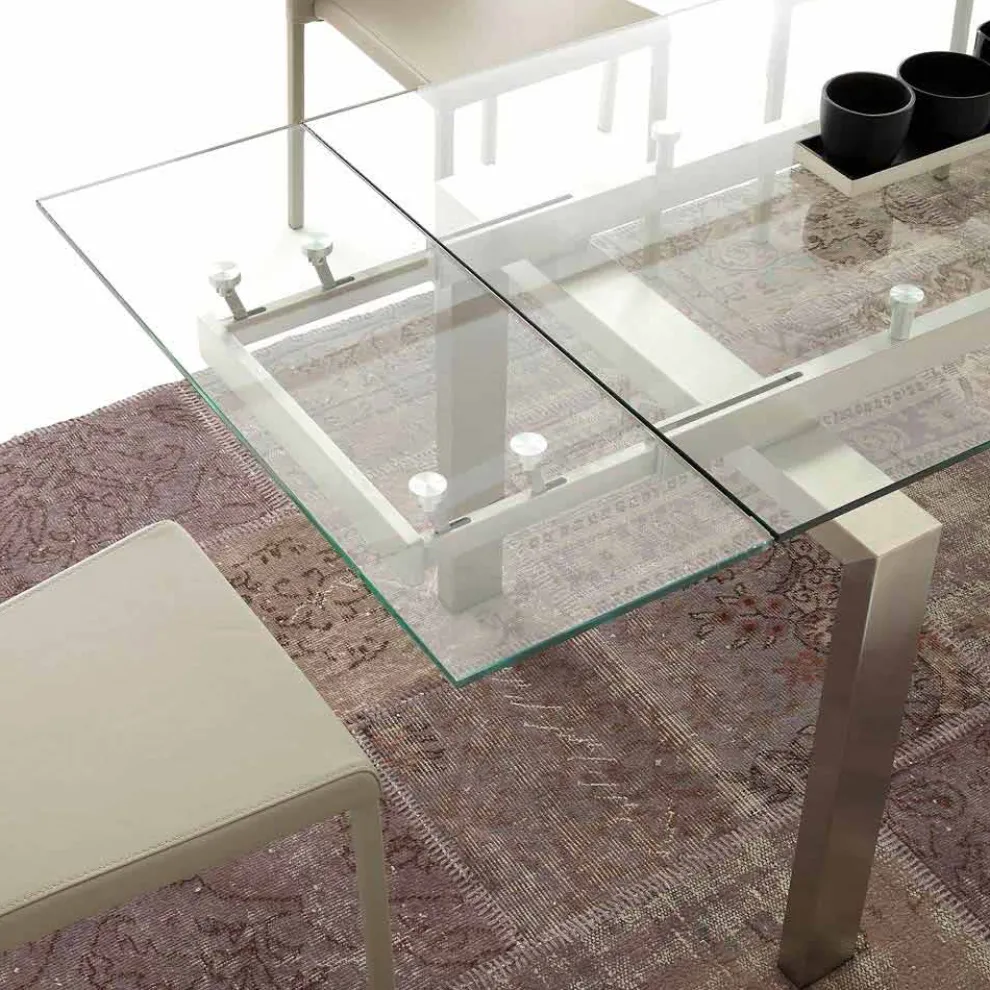 Tisch verlängerbar aus Glas und Stahl Georgia
