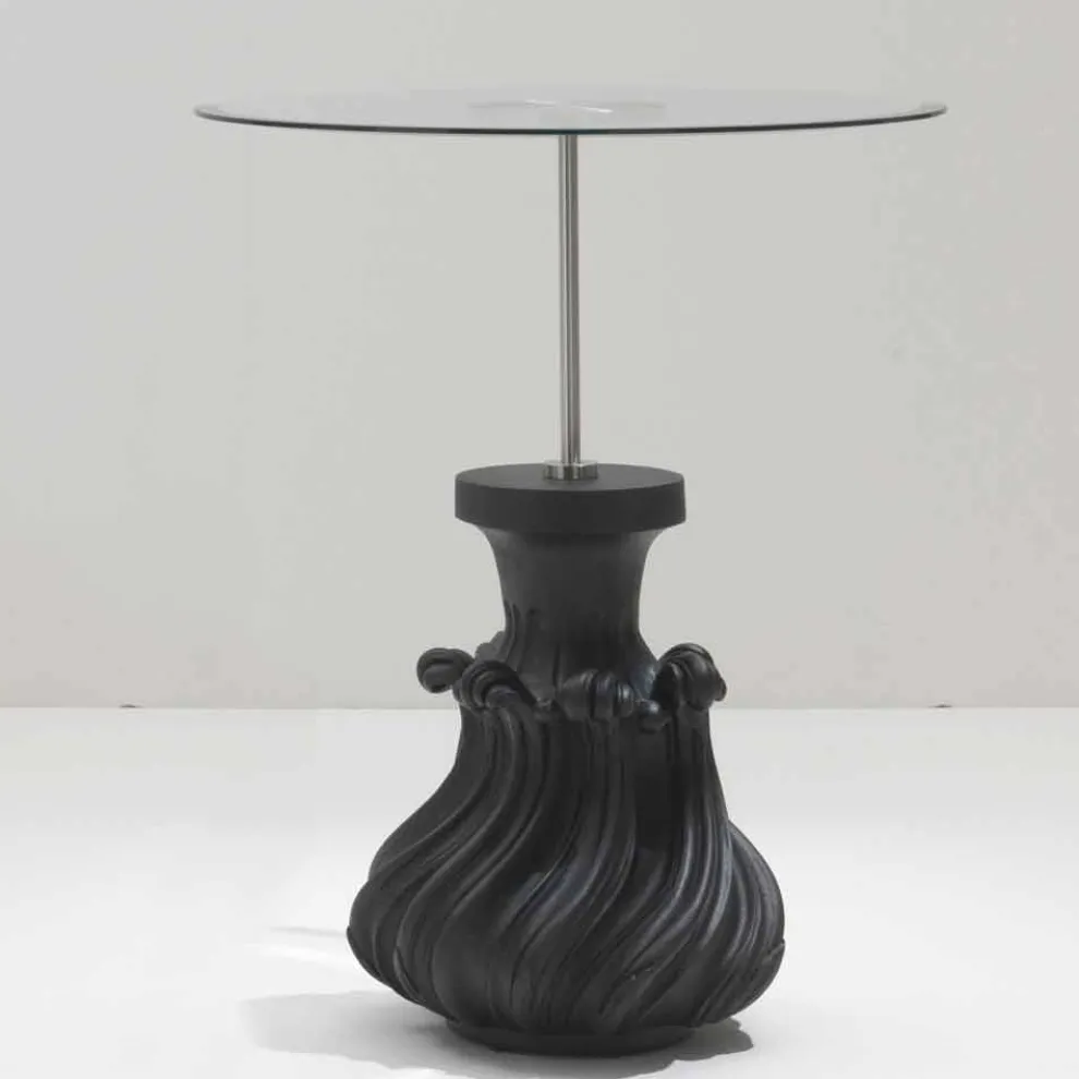 Tischchen aus Kristall/Massivholz, Schwarz, Durchmesser 60, Margo