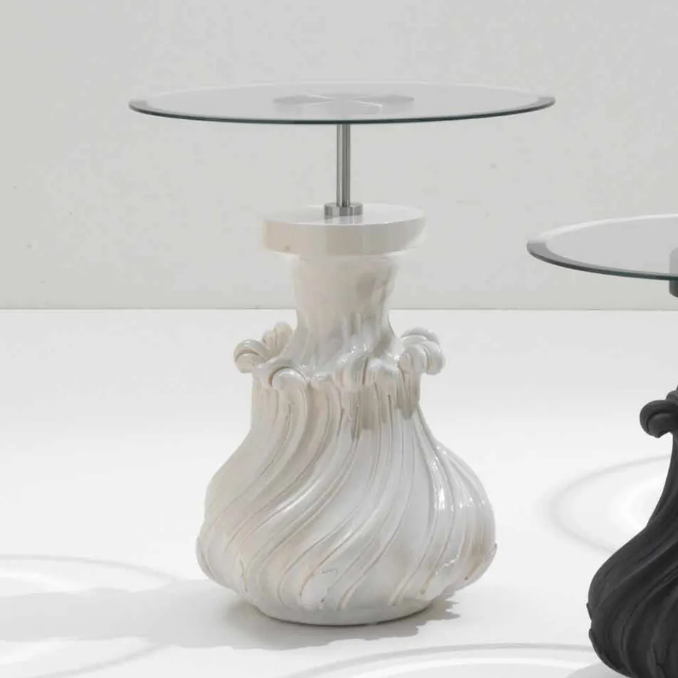 Tischchen aus Massivholz und weißem Kristall, Durchmesser 60cm, Margo