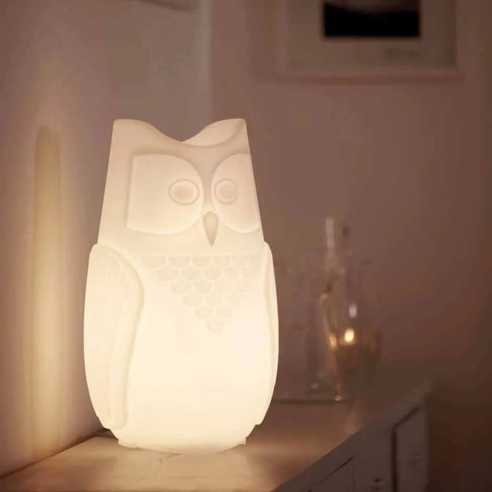 Tischfarbene Eulenlampe Slide Bubo, hergestellt in Italien