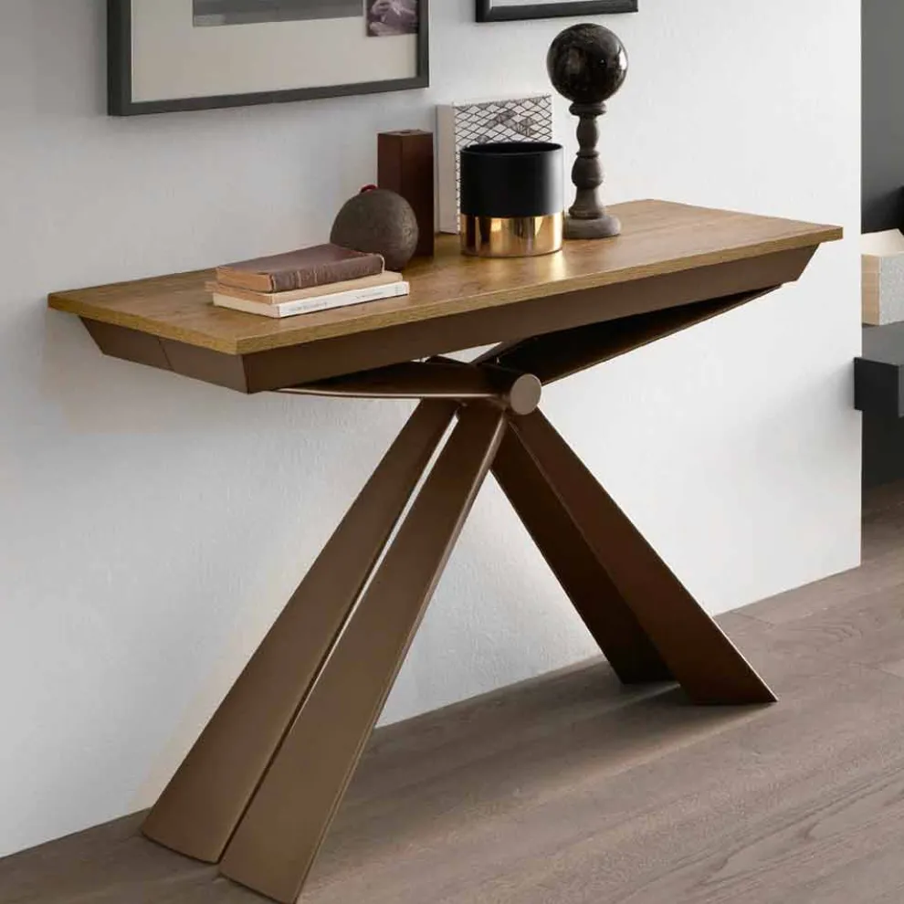 Tischkonsole aus Holz und Metall ausziehbar bis 295 cm Made in Italy - Timedio