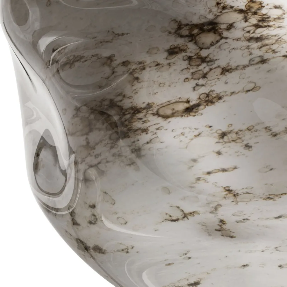 Tischlampe aus dunklem Messing und Steinglas, hergestellt in Italien – Bottega