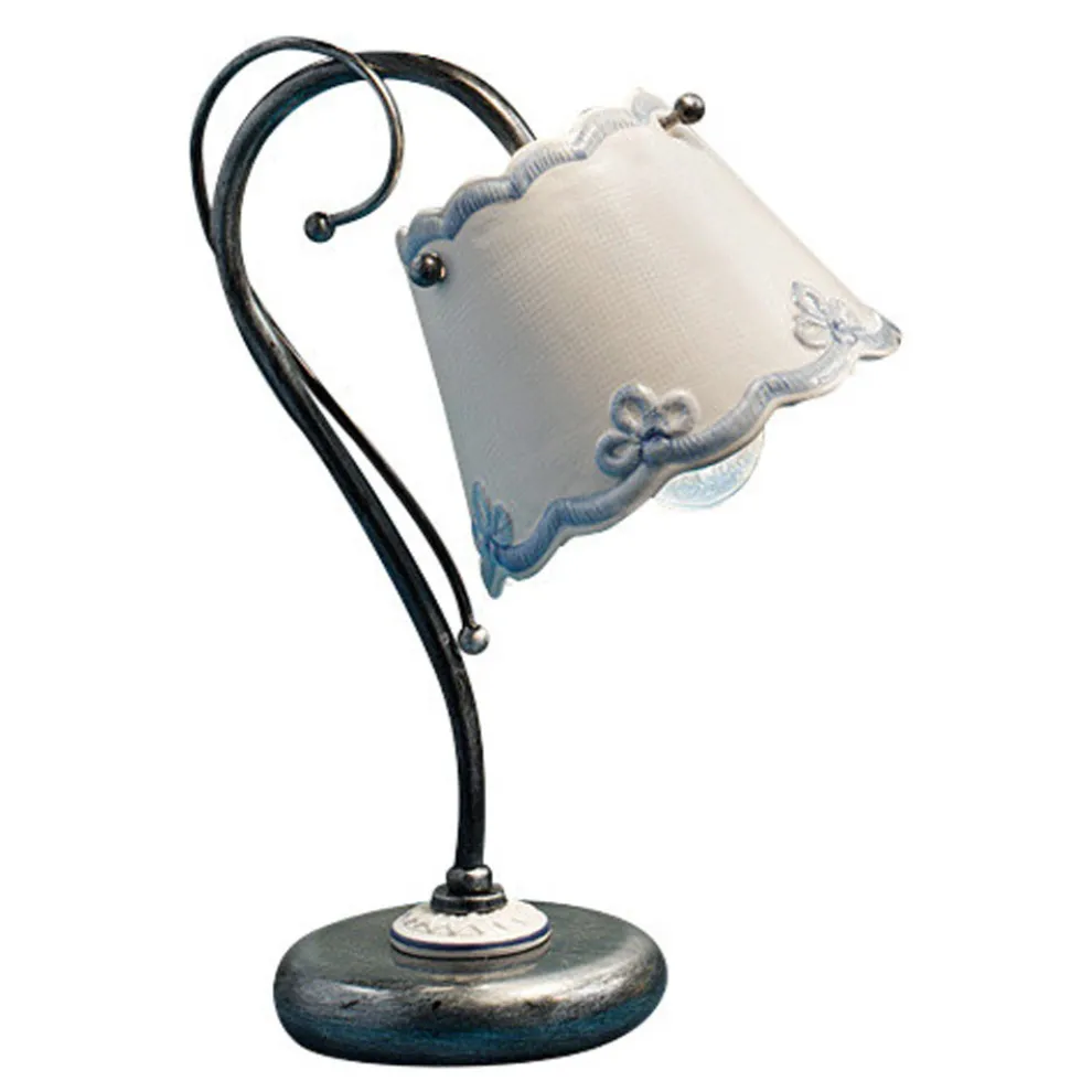 Tischlampe aus Eisen und Keramik mit handbemaltem Stickeffekt - Ravenna