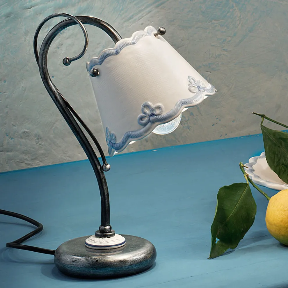 Tischlampe aus Eisen und Keramik mit handbemaltem Stickeffekt - Ravenna