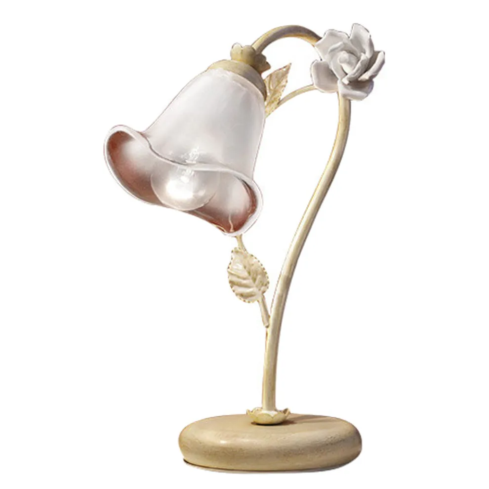 Tischlampe aus Eisen und Glas mit Rose aus Keramik - Siena