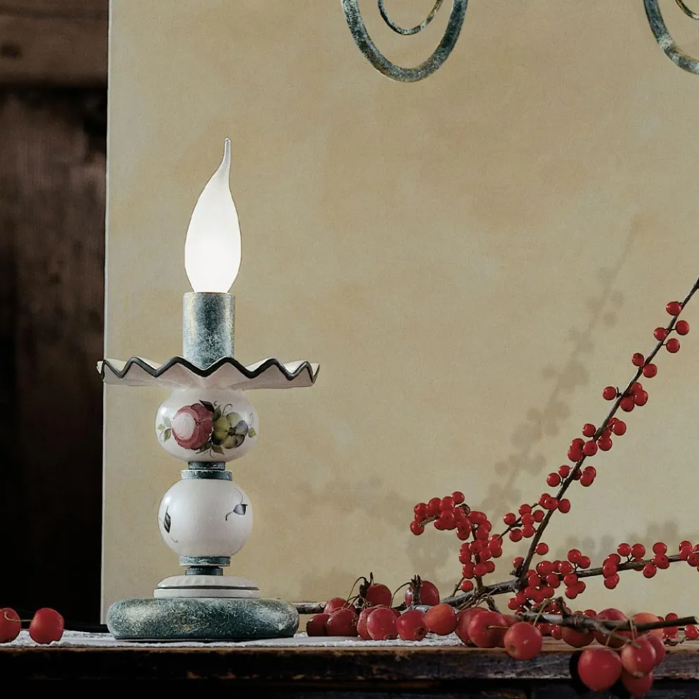 Tischlampe aus handverzierter Keramik und antikem Messing - Sanremo