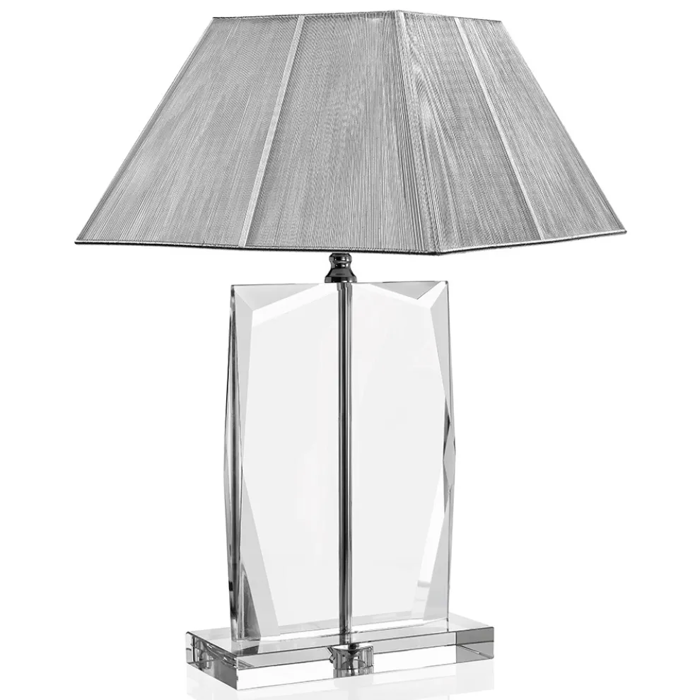 Tischlampe aus Kristall und quadratischer Luxuslampenschirm in Silber - Clezia