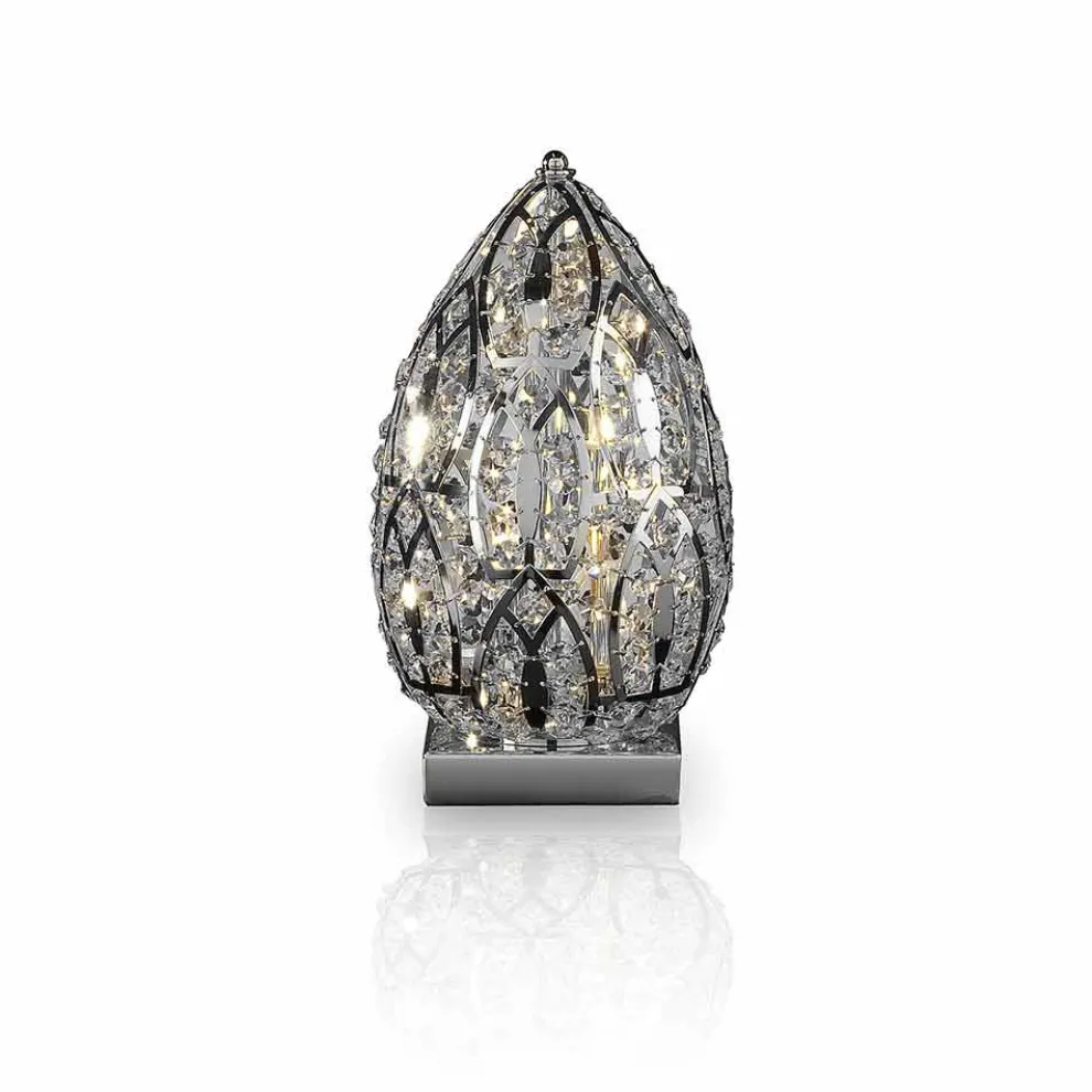 Tischlampe aus Kristall und Stahl eiförmig Egg