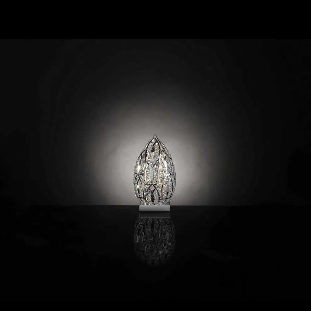 Tischlampe aus Kristall und Stahl eiförmig Egg