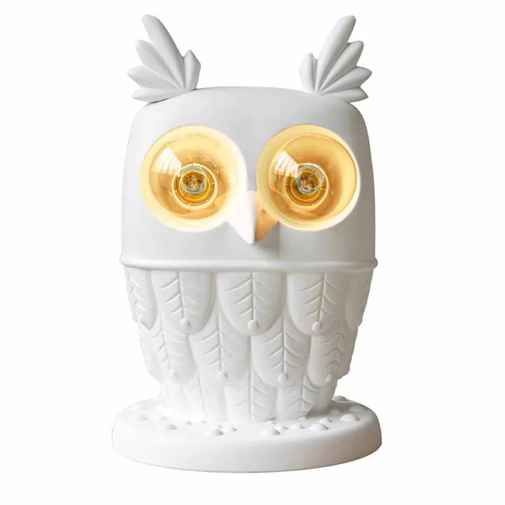 Tischlampe aus mattweißer Keramik 2 Lichter Modernes Design Eule - Eule