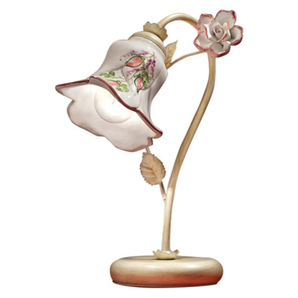Tischlampe aus Metall und handverzierter Keramik mit Rose - Pisa