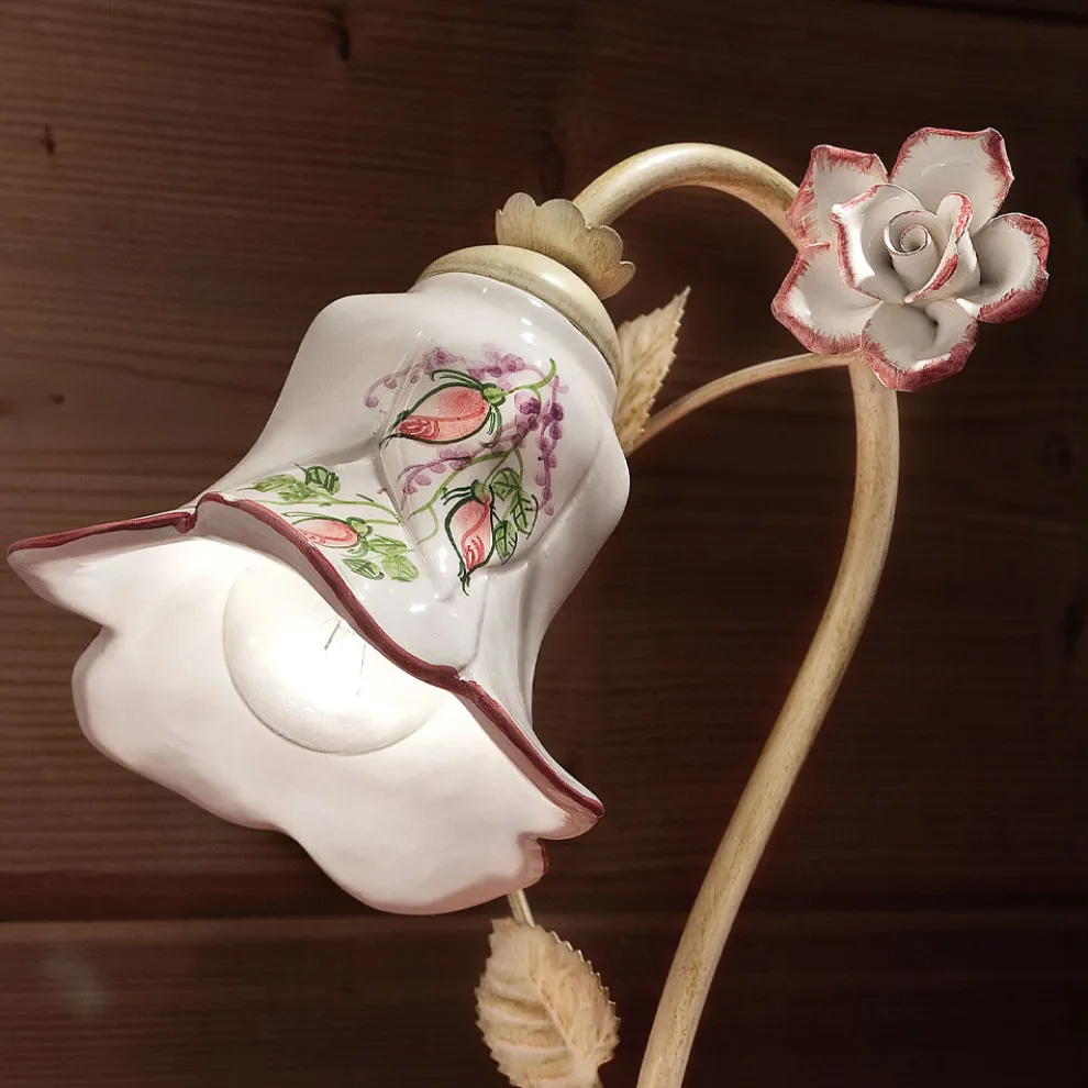 Tischlampe aus Metall und handverzierter Keramik mit Rose - Pisa
